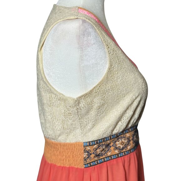 Flying Tomato Maxi Dress Size Medium V-neck Sleeveless Coral Boho Peasant Beach - Picture 5 of 14